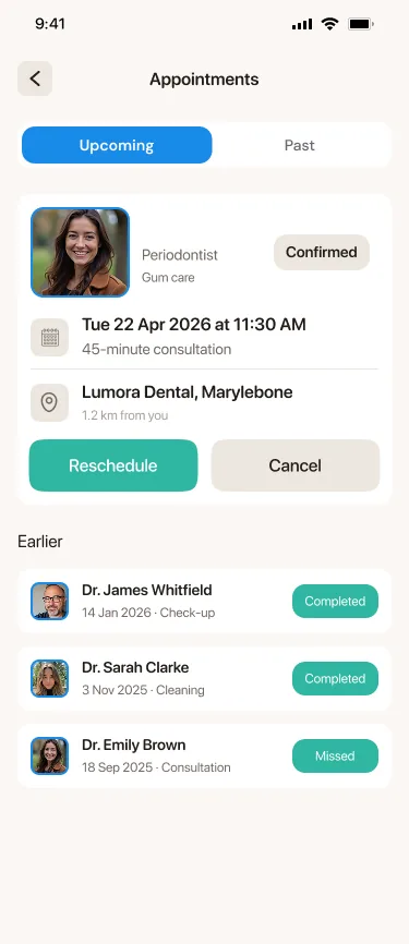 Practice app: upcoming appointments in the diary